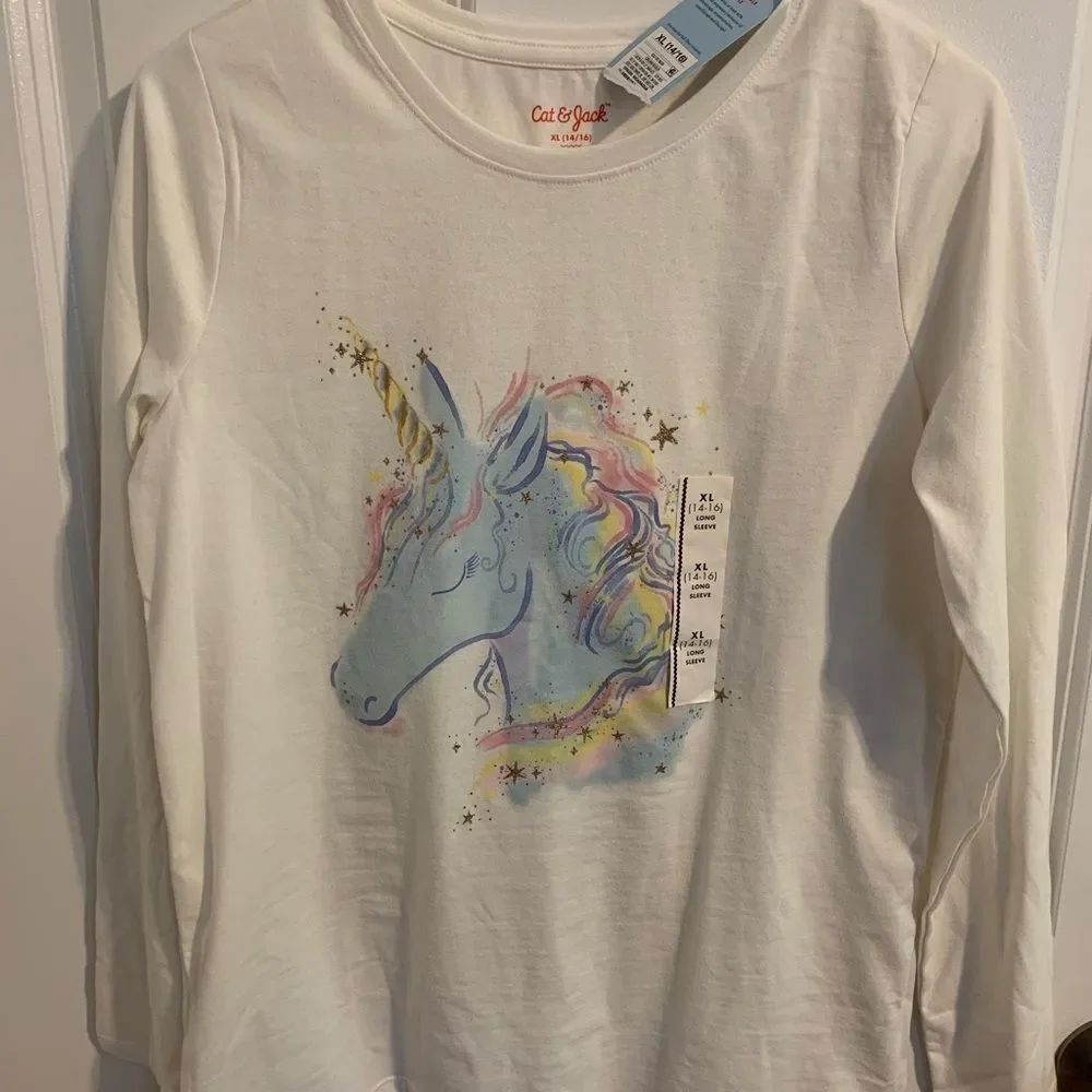 Cat & Jack Size XL (14/16) Magical Unicorn Long Sleeve Tee - Cream